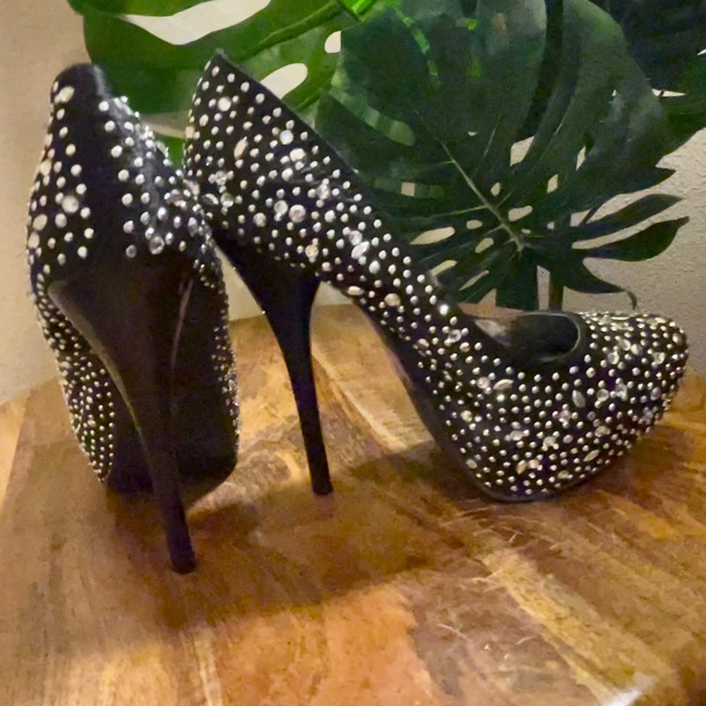 Black rhinestone heels